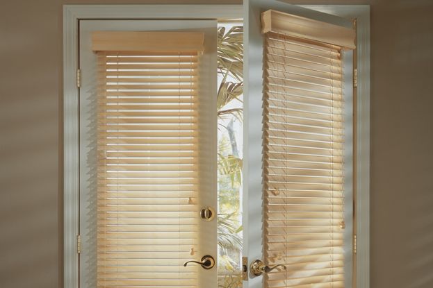 Window Treatments for French Doors: Parkland™  wood blinds